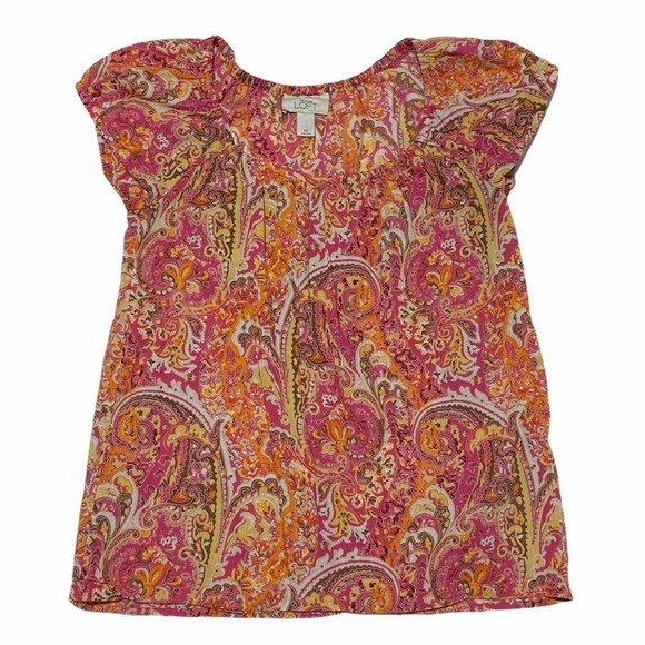 ANN Taylor LOFT Short Puff Sleeve Paisley Blouse - Picture 5 of 11